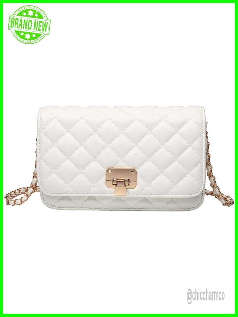 Women Quilted PU Leather Crossbody Bag with Chain Strap Clutch Handbag